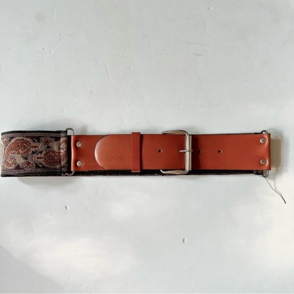 Vintage Saks Fifth Ave Tapestry and Leather Wide Belt